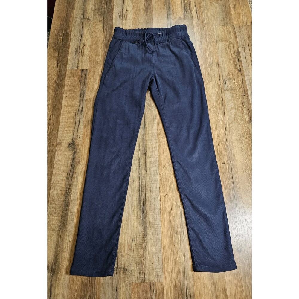 Bevy Flog Navy Blue Ribbed Straight Leg Skinny Pants Women's Size 24 Mid Rise